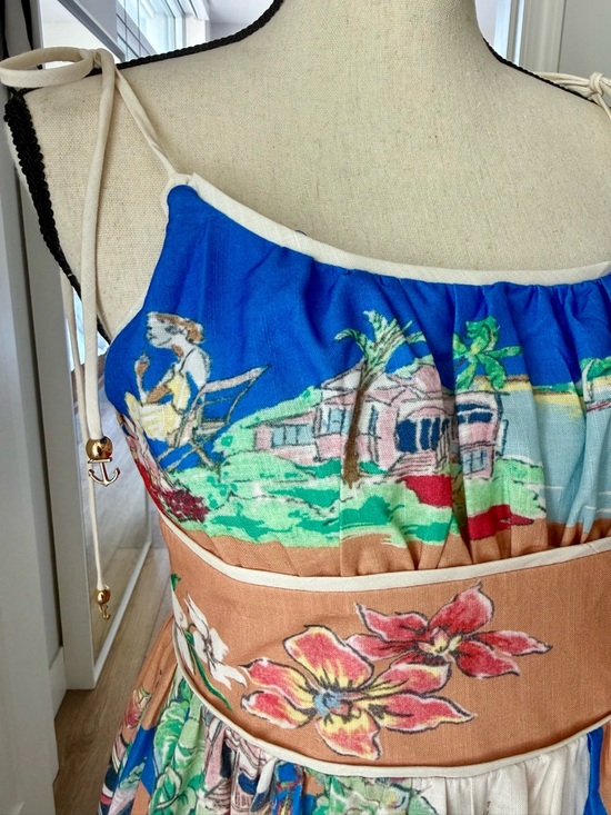 Zimmermann Alight Picnic Nautical Map Midi Dress Linen Blue Print - Picture 6 of 16